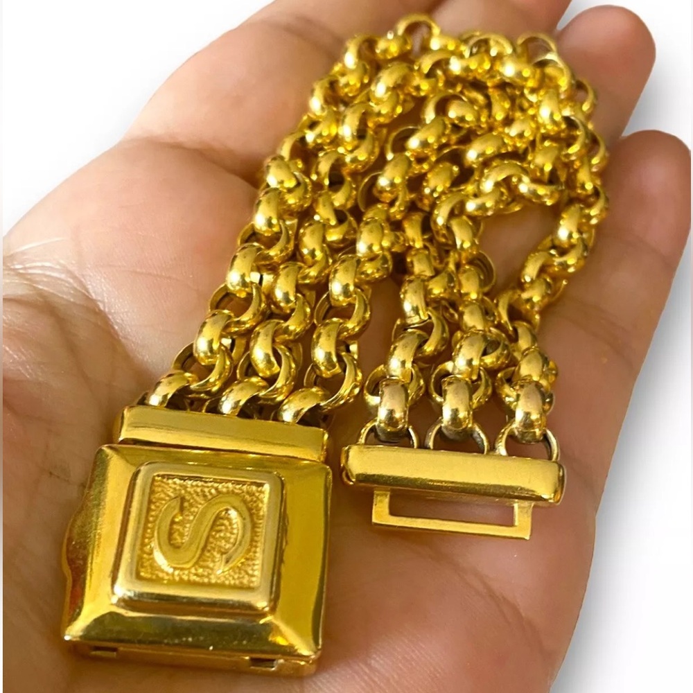 Spectacular CUSTOM Vintage 14K SOLID Gold LOCKET Initial S Triple Rolo Bracelet - Picture 8 of 16